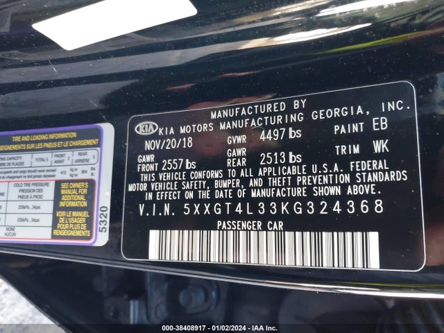 KIA Optima S 2019 5XXGT4L33KG324368 Image 9