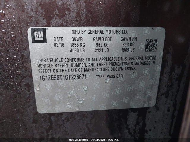 Chevrolet MALIBU 1LT 2016 1G1ZE5ST1GF236671 Image 9