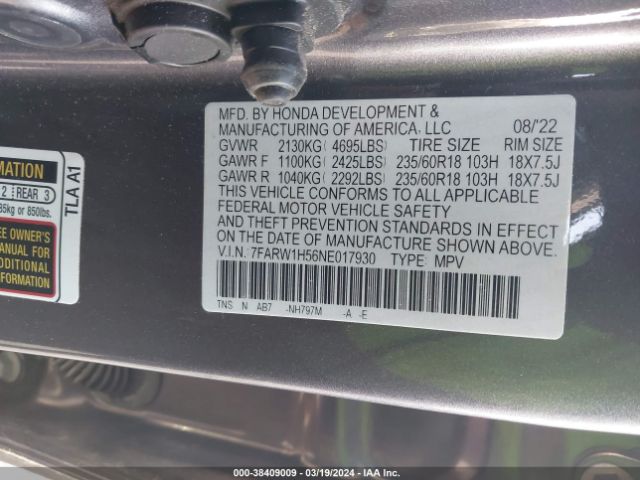 7FARW1H56NE017930 Honda Cr-v 2wd Ex
