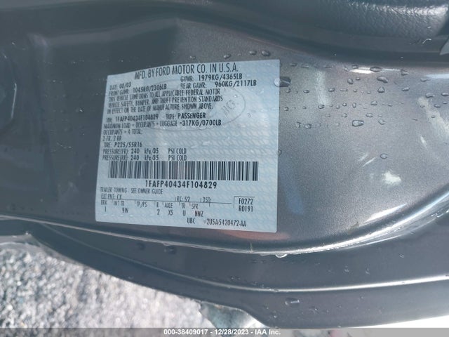 2004 FORD MUSTANG VIN: 1FAFP40434F104829