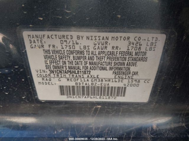 3N1CN7AP6HL811872 Nissan Versa 1.6 Sv