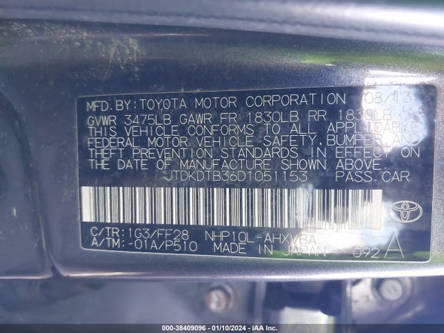 Продаж на аукціоні авто 2013 Toyota Prius C Two, vin: JTDKDTB36D1051153, номер лоту: 38409096