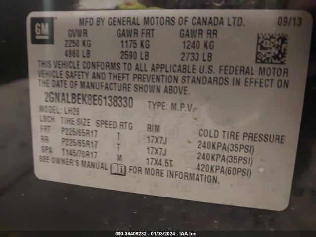 Chevrolet EQUINOX 1LT 2014 2GNALBEK8E6138330 Image 9