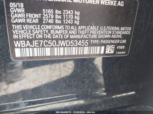 BMW 540i Xdrive 2018 WBAJE7C50JWD53455 Image 9