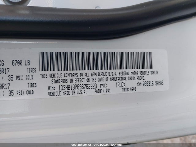 2009 DODGE RAM 1500 ST VIN: 1D3HB18P89S782223