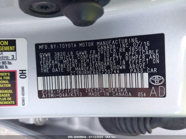 Toyota Corolla S Plus 2016 2T1BURHE6GC720744 Image 9