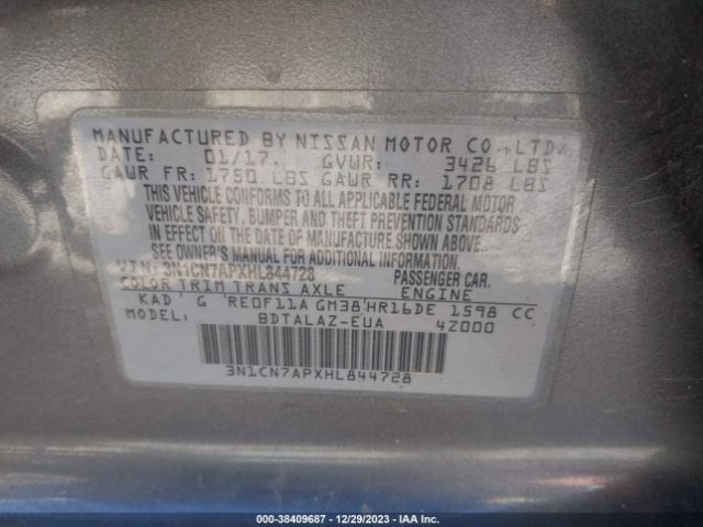 3N1CN7APXHL844728 Nissan Versa 1.6 S+