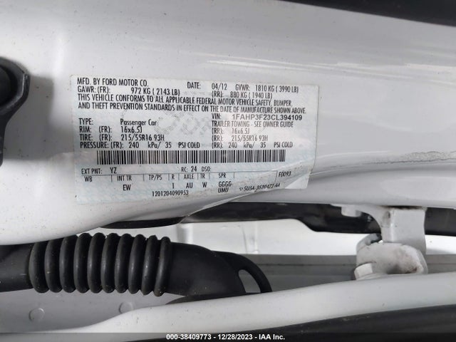 2012 FORD FOCUS SE VIN: 1FAHP3F23CL394109