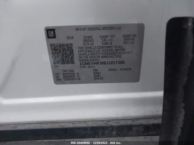 Chevrolet Traverse 3lt 2018 1GNEVHKW8JJ217385 Image 9