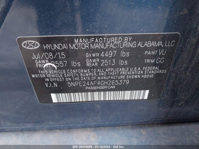 Hyundai SONATA SE 2016 5NPE24AF4GH265379 Image 9