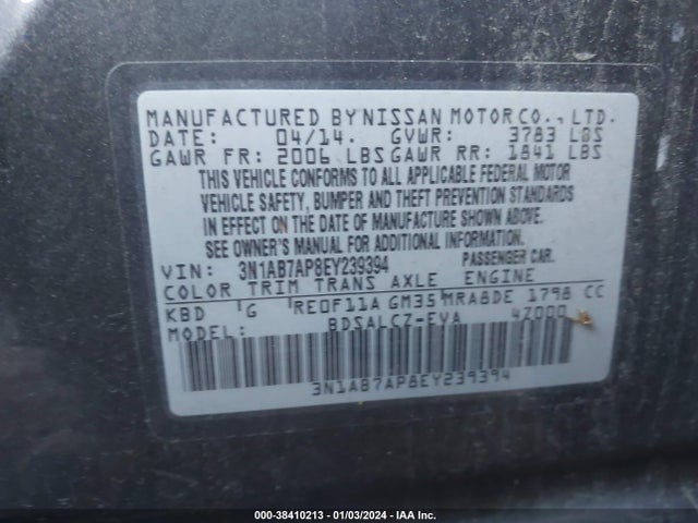 Nissan SENTRA S 2014 3N1AB7AP8EY239394 Image 9
