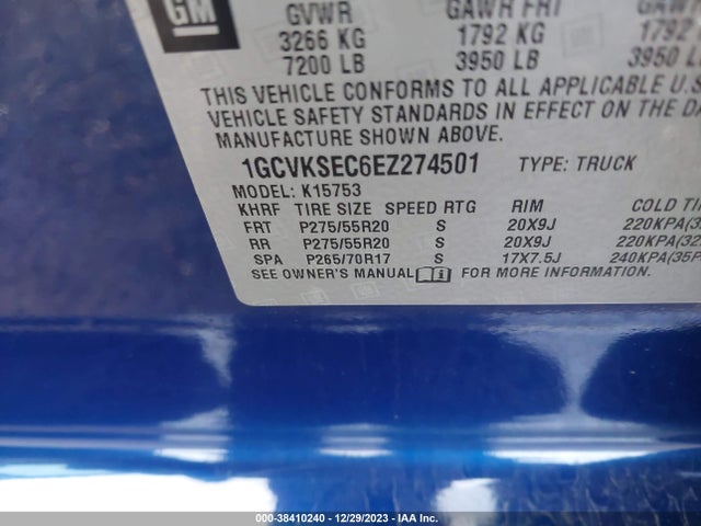 2014 CHEVROLET SILVERADO 1500 1LZ VIN: 1GCVKSEC6EZ274501