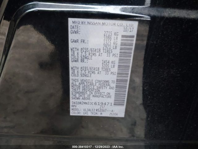 5N1DR2MN3JC619471 Nissan Pathfinder Sv