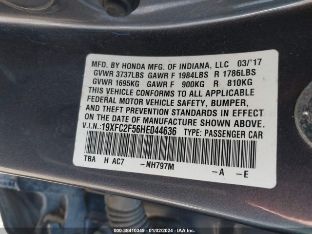 Honda Civic Lx 2017 19XFC2F56HE044636 Image 9