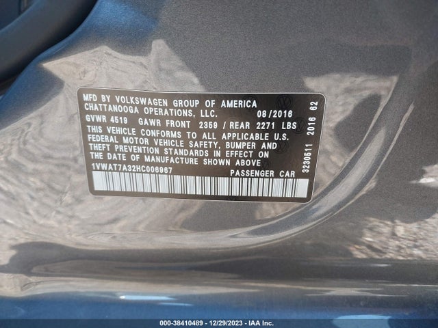 1VWAT7A32HC006967 Volkswagen Passat 1.8t S