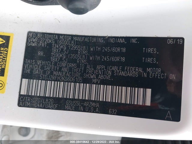 Toyota Highlander Xle 2019 5TDJZRFH2KS606105 Image 9