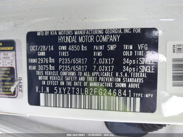 2015 HYUNDAI SANTA FE SPORT 2.4L VIN: 5XYZT3LB2FG246841