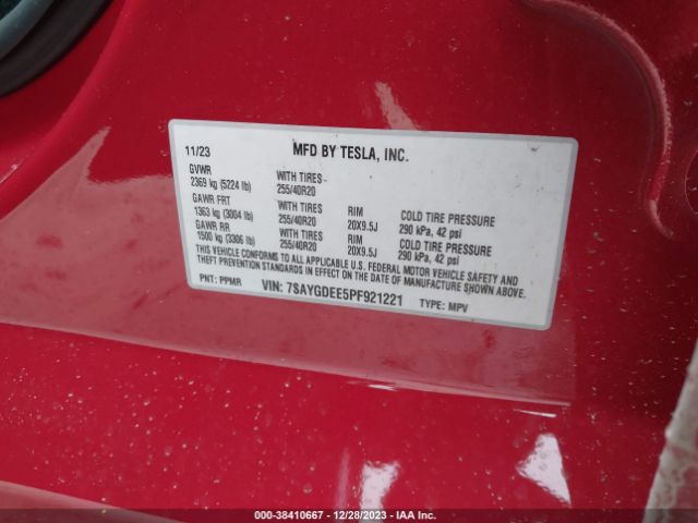 7SAYGDEE5PF921221 Tesla Model Y Awd/long Range Dual Motor All-wheel Drive