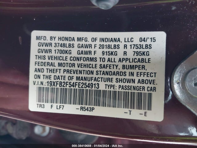 Honda Civic Lx 2015 19XFB2F54FE254913 Image 9