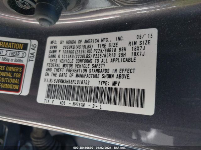 5J6RM3H98FL018702 Honda Cr-v Touring