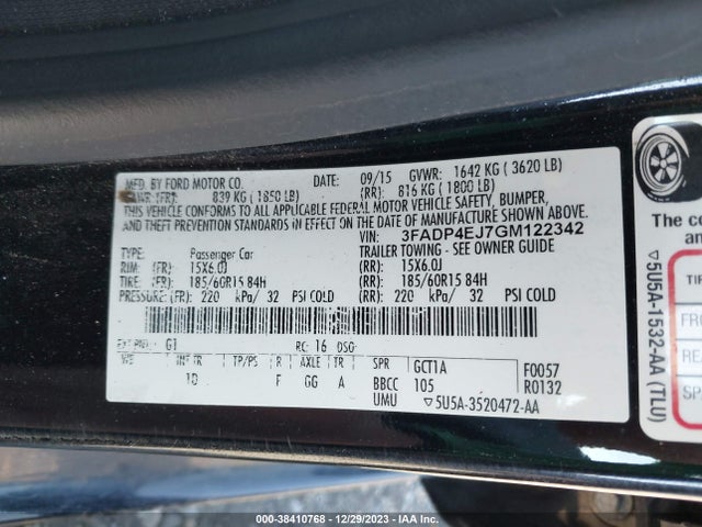 Ford FIESTA SE 2016 3FADP4EJ7GM122342 Image 9