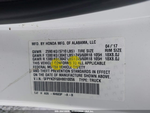 Honda Ridgeline Rtl-t 2017 5FPYK2F68HB010056 Image 9