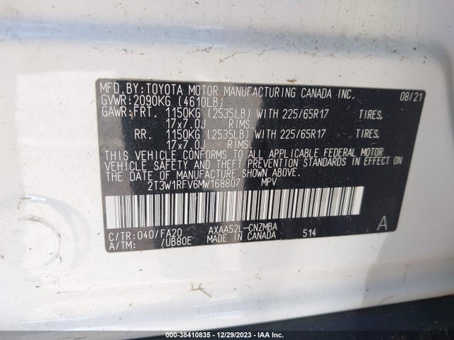 Toyota Rav4 Xle 2021 2T3W1RFV6MW168807 Image 9