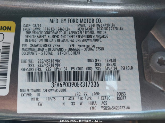 3FA6P0D90ER317336 Ford Fusion