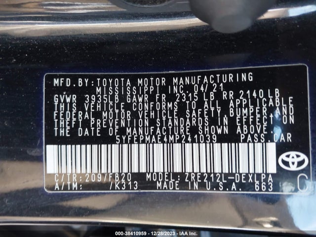Toyota COROLLA LE 2021 5YFEPMAE4MP241039 Image 9