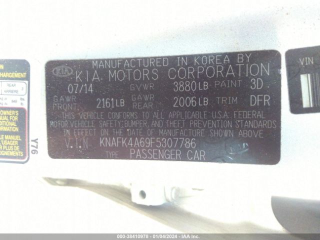 KNAFK4A69F5307786 KIA FORTE LX