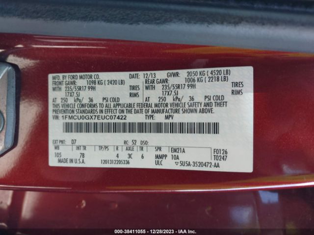 1FMCU0GX7EUC07422 Ford ESCAPE SE