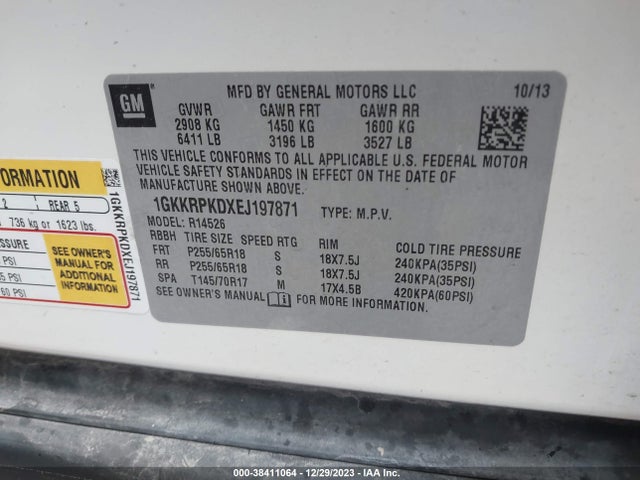 GMC Acadia Sle-2 2014 1GKKRPKDXEJ197871 Image 9
