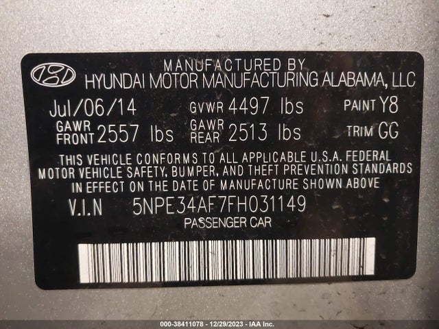 Hyundai Sonata Limited 2015 5NPE34AF7FH031149 Image 9
