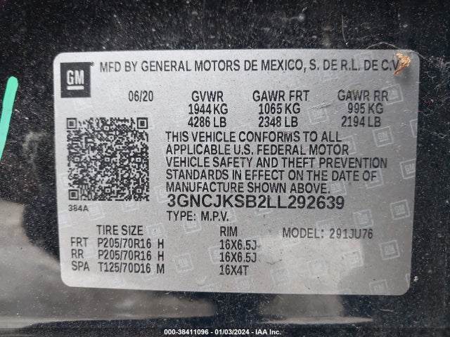 Chevrolet Trax Fwd Ls 2020 3GNCJKSB2LL292639 Image 9