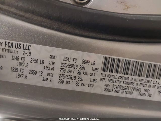 3C4PDDEG2KT701841 Dodge Journey Gt Awd
