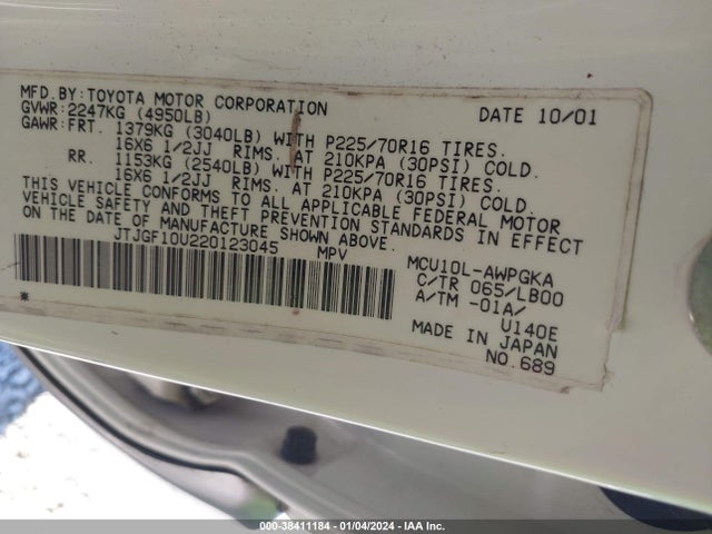 2002 LEXUS RX 300 BASE (A4) VIN: JTJGF10U220123045