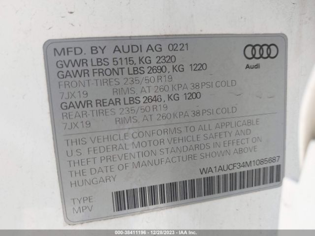 WA1AUCF34M1085687 Audi Q3 Premium 40 Tfsi Quattro Tiptronic