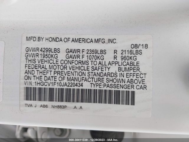 1HGCV1F10JA220434 Honda ACCORD LX