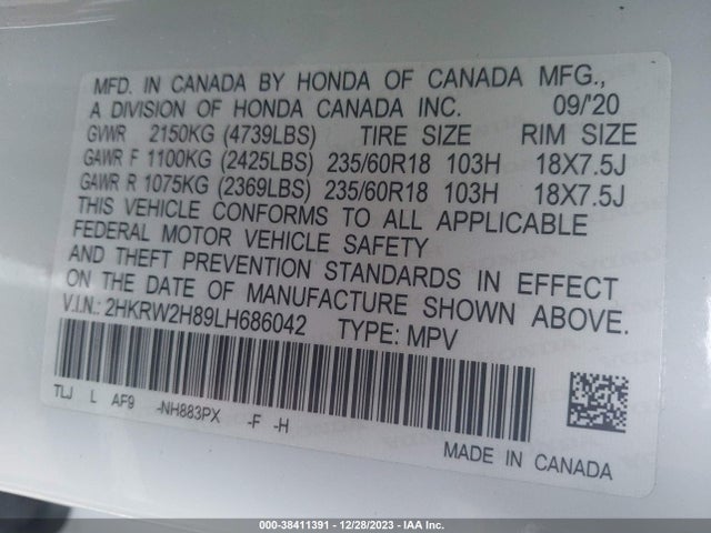 Honda Cr-v Awd Ex-l 2020 2HKRW2H89LH686042 Image 9