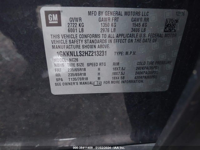GMC Acadia Sle-2 2017 1GKKNLLS2HZ213231 Image 9