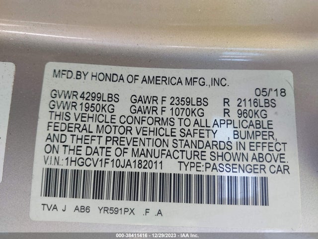 Honda ACCORD LX 2018 1HGCV1F10JA182011 Image 9