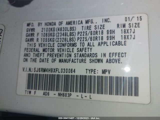 5J6RM4H9XFL030064 Honda Cr-v Touring