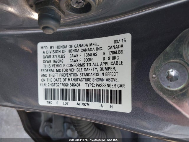 Honda CIVIC EX 2016 2HGFC2F70GH546404 Image 9