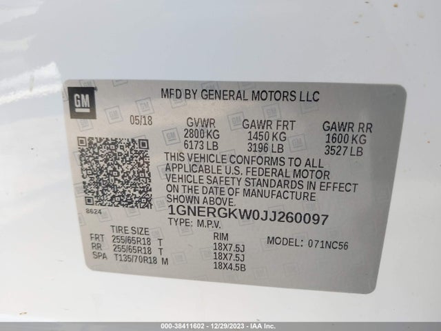 Chevrolet Traverse 1lt 2018 1GNERGKW0JJ260097 Image 9