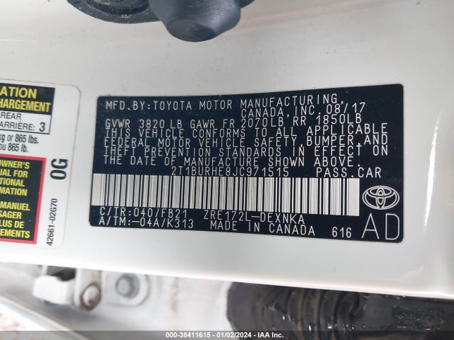 Toyota COROLLA LE 2018 2T1BURHE8JC971515 Image 9