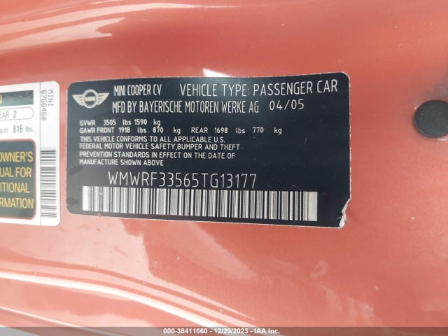 2005 MINI COOPER WMWRF33565TG13177 Photo 8