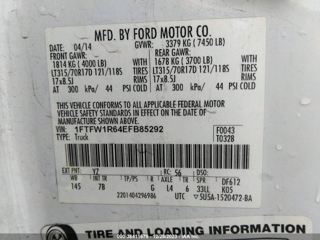 Ford F-150 Svt Raptor 2014 1FTFW1R64EFB85292 Image 9