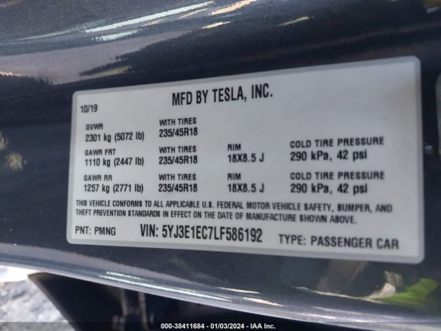 5YJ3E1EC7LF586192 Tesla Model 3 Performance Dual Motor All-wheel Drive