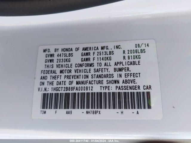 Honda Accord Ex-l V-6 2015 1HGCT2B89FA000912 Image 9