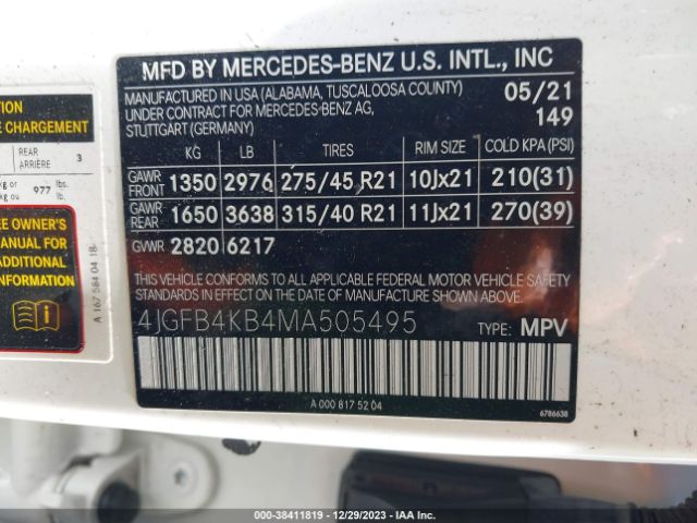 4JGFB4KB4MA505495 Mercedes-Benz Gle 350 4matic